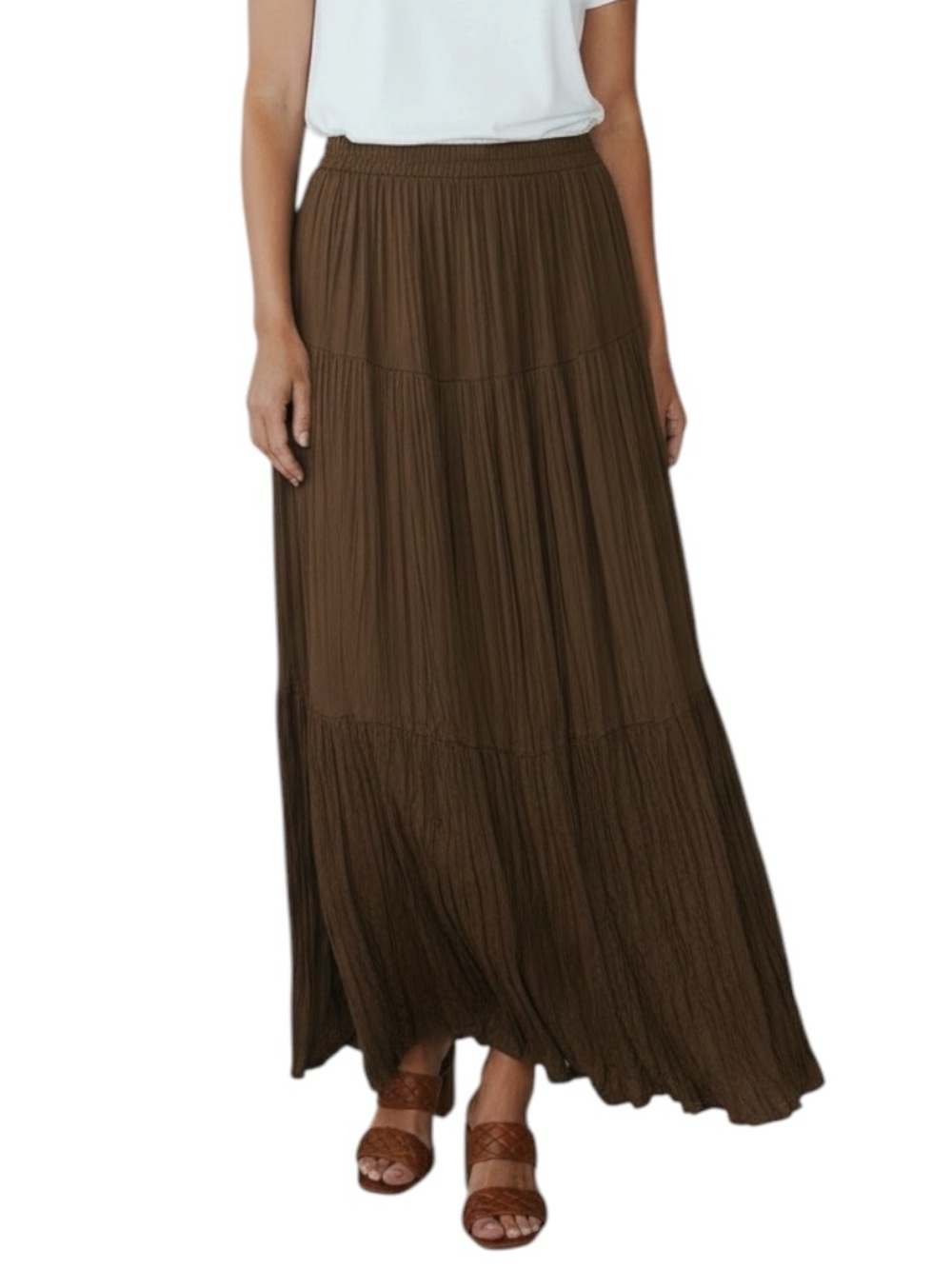 Double D Ranch Vintage 90’s Elastic Waist Tiered Crinkle Rayon Midi Skirt Medium